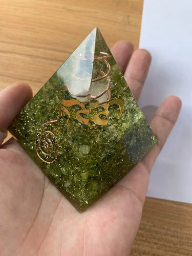 Green Peridot Om Healing Orgone Pyramid-Your Soul Place